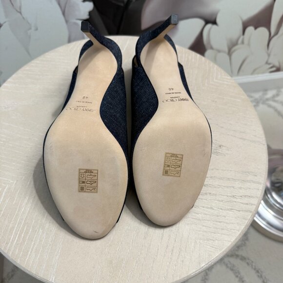 Jimmy Choo SHAR 85 Denim Peep-Toe Heels NEW – Size 40 | 9  (New in Box) - Picture 3 of 9